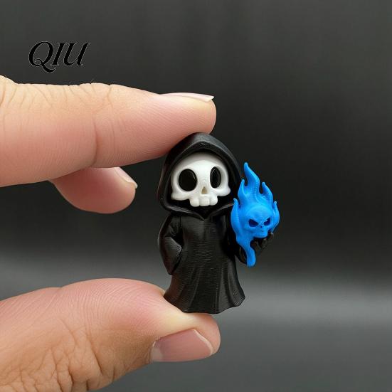 Creative Halloween Design Mini Grim Reaper Statue, 3D Printed Skull Fun Accessories Figurine for Tabletop, Desk, Shelf Home Decor Gothic