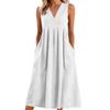 Women's Imported Solid Color Set Sleeveless V-Neck Loose Cotton Dress