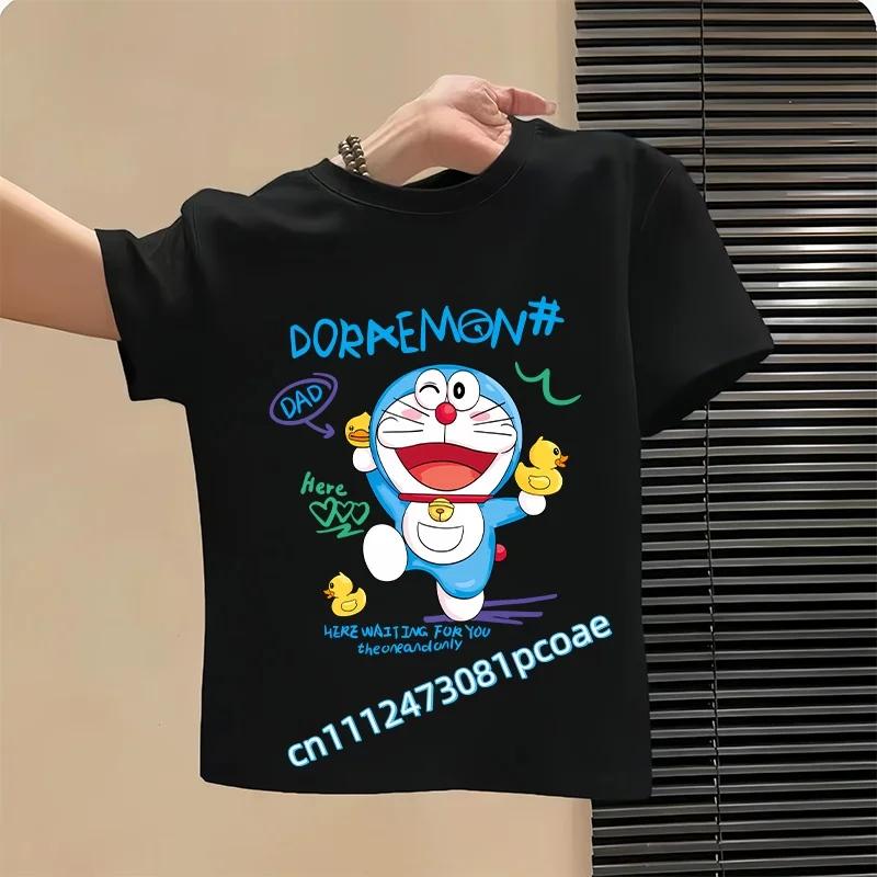 Doraemon Children's Pure Polyester Short-Sleeved Boys' Sports Shirt, Girls' Casual Top, Big Bear Cartoon Print Summer T-Shirt