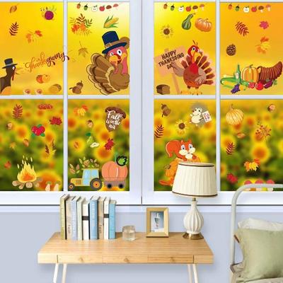 9 Sheet Fall Gnome Window Clings Autumn Turkey Pumpkin Glass Wall Sticker Thanksgiving Festival Party Home Decor Top Sale