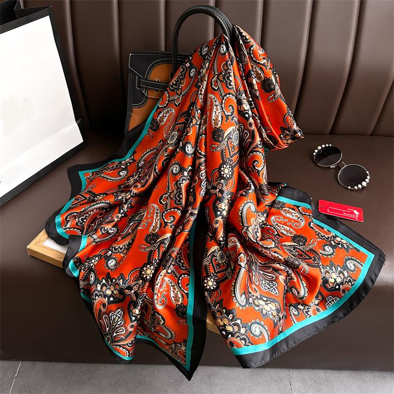 New simulation silk fashion cashew print silk scarf women's foreign style brocade high-end shawl warm long scarf