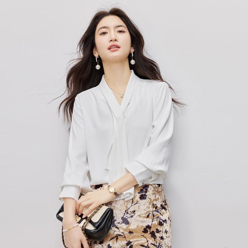 Kasiye Women s Elegant Ribbon Neck Long Sleeve Blouse XL