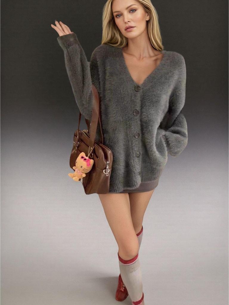 Autumn/Winter Plus Size V-neck Mink Velvet Knitted Cardigan
