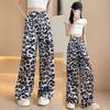 Leopard Print  Wide Leg Pants Women Summer High Waist Slimming Straight Leg Casual Floor Pant