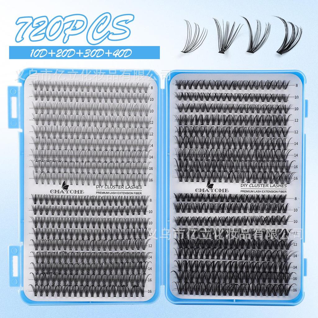 DIY Natural Dense Cluster False Eyelashes, Self-Adhesive 720 Segmented 10150D Curl, Individual Clusters