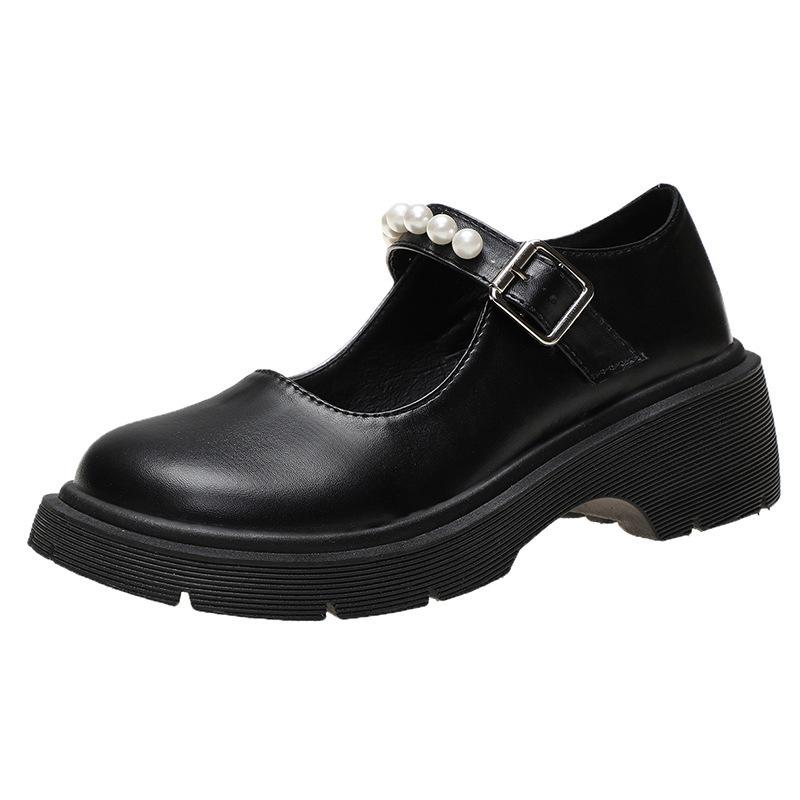 

Summer pearl belt Mary Jane shoes platform flat bottom spring single shoes round head white bright leather 40
