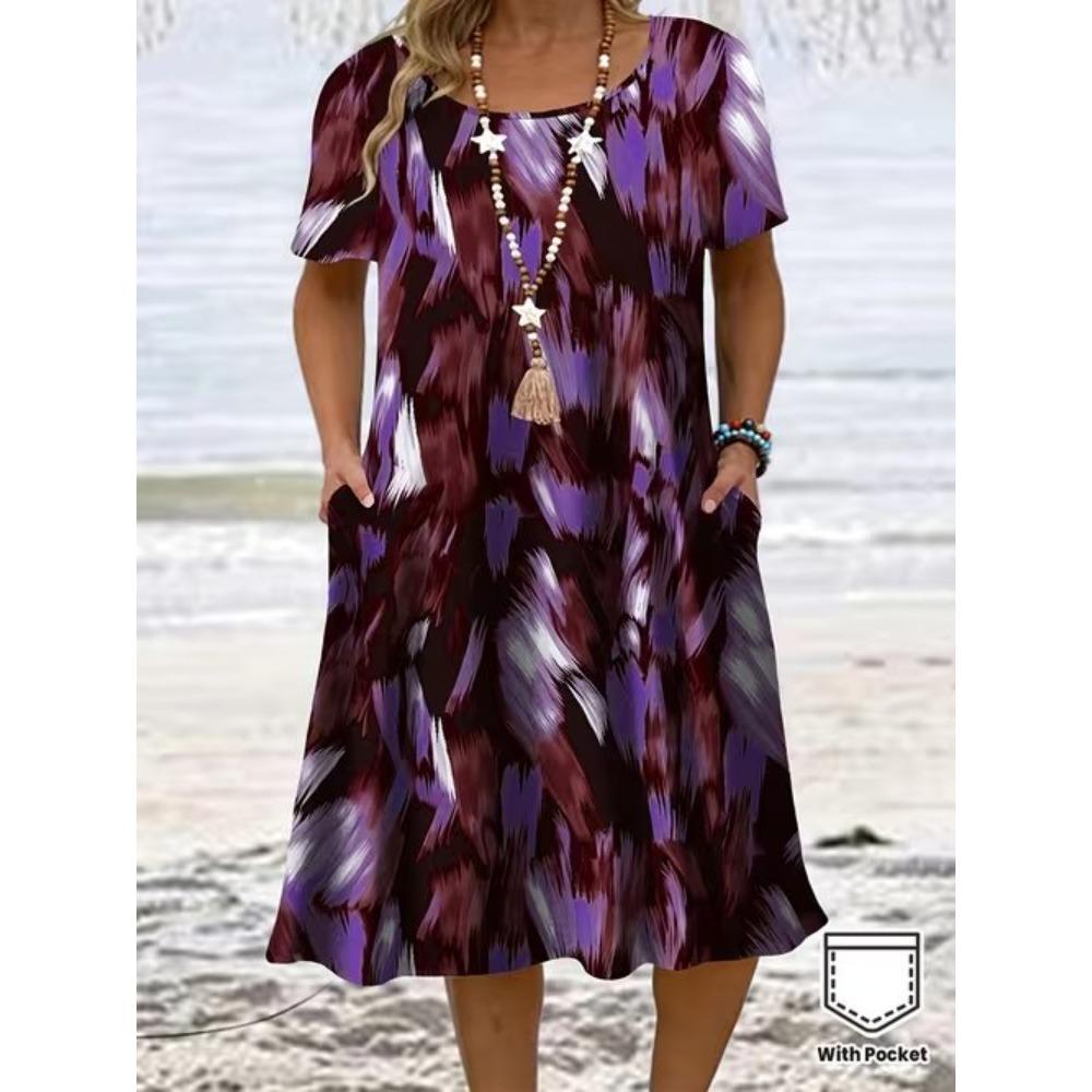 Women's Fashion Graceful Beautiful Simple Pattern Print Summer Spring Short Sleeve O-Neck Casual Dresses