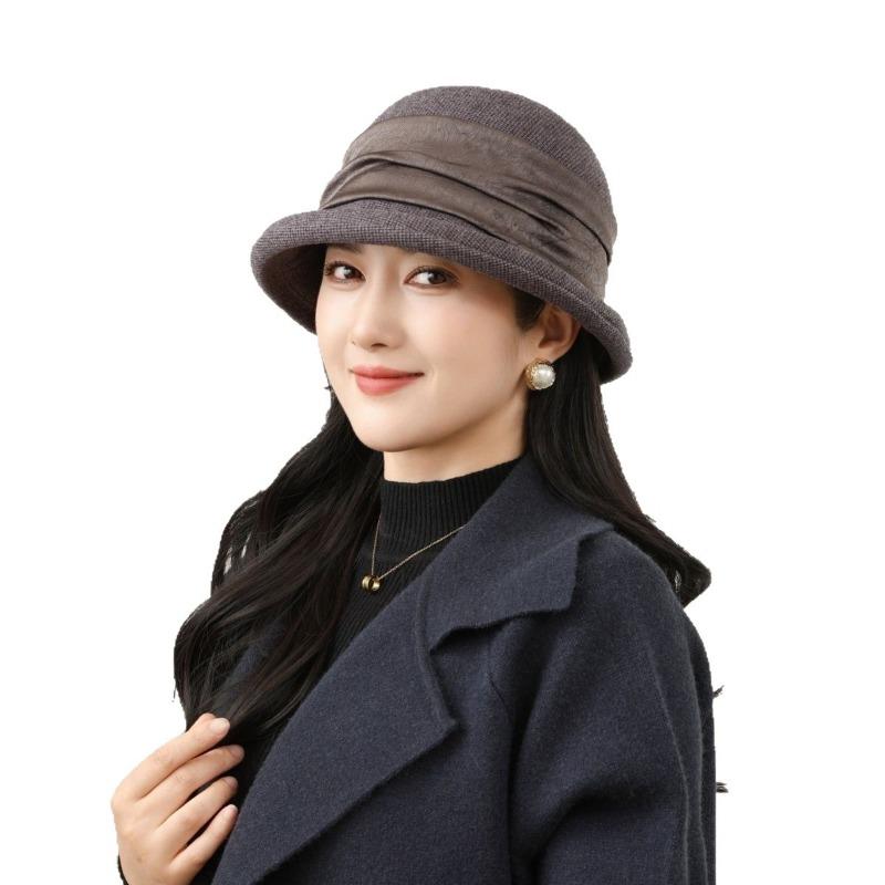 New Elegant Bucket Hat Women's Autumn and Winter Basin Hat Versatile Crimped Warm Woolen Hat