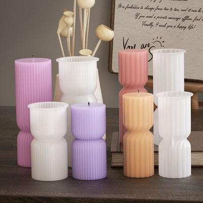 Vertical Striped Candle Silicone Mold DIY Cylindrical Candle Holder Aromatherapy Gypsum Resin Epoxy Mold Home Decoration Storage
