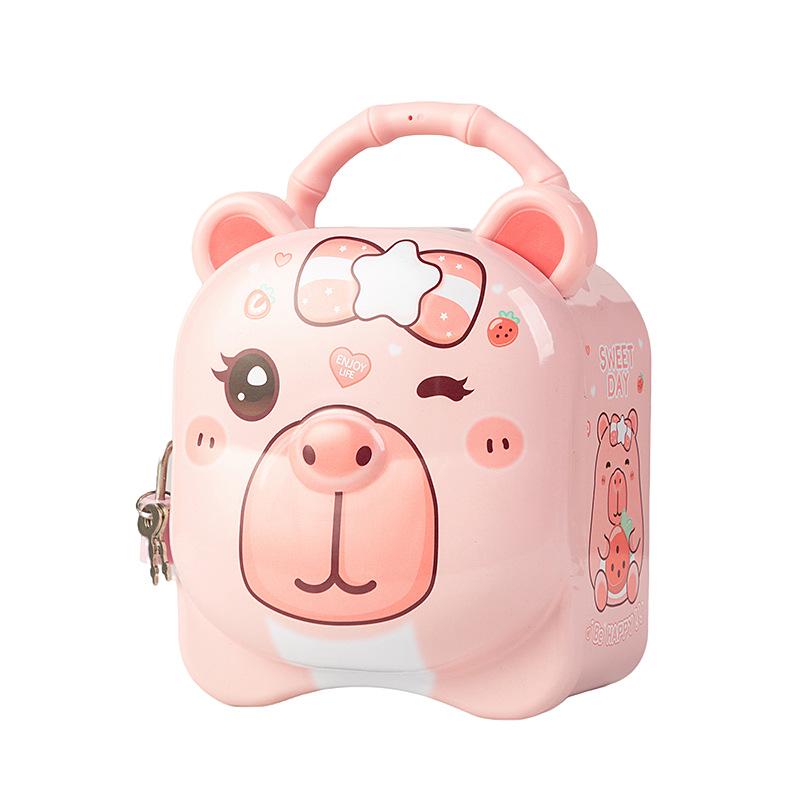 Capybara Cartoon Tin Money Box - Drop-proof Savings Bank for Kids and Students