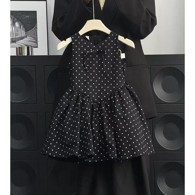 Summer Girls Polka Dot Sleeveless Vest Dress Stylish Waist Cinched Fashionable Trendy Childrens Clothing 90cm