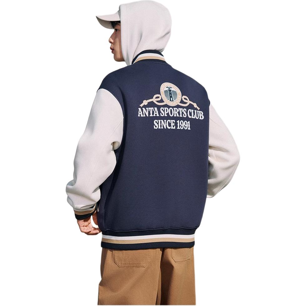 Anta Comfortable Casual Simple Letter Print Loose Baseball Jacket Men Jackets Blue 152518707S-2