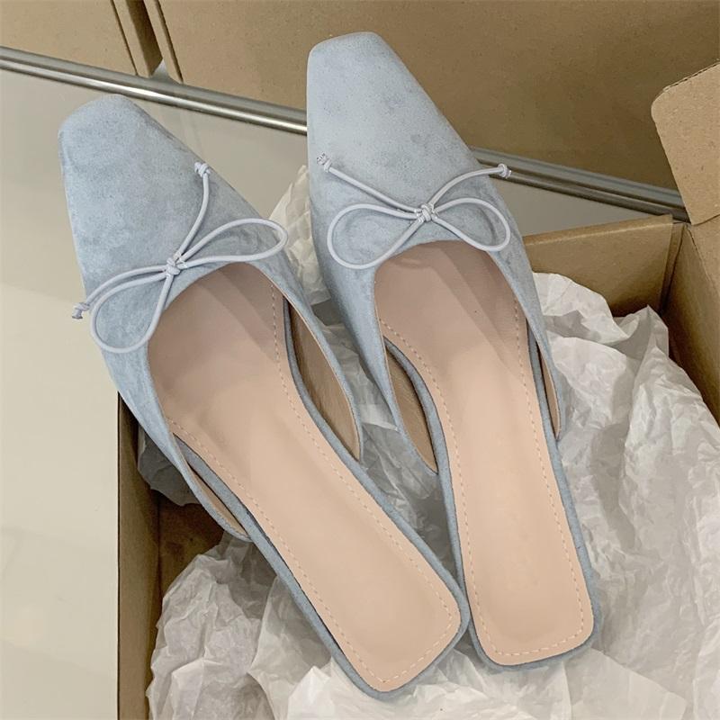 Eilyken High Qualit Butterfly-kont Mules Slippers Women Square Toe Low Heels Slingback Casual Party Shoes