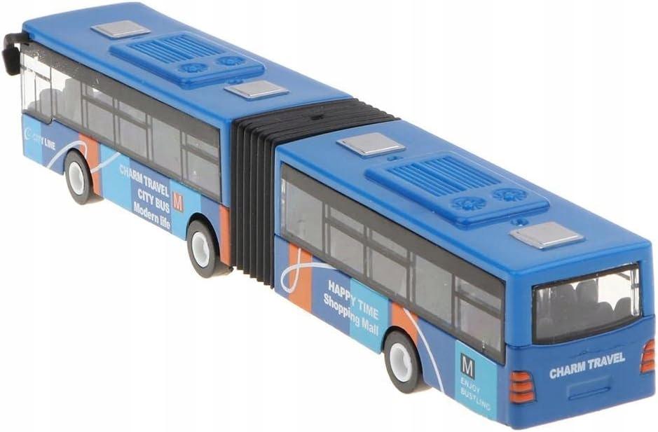 Blue Metal Bus Car with Articulated Pull-Back Mechanism