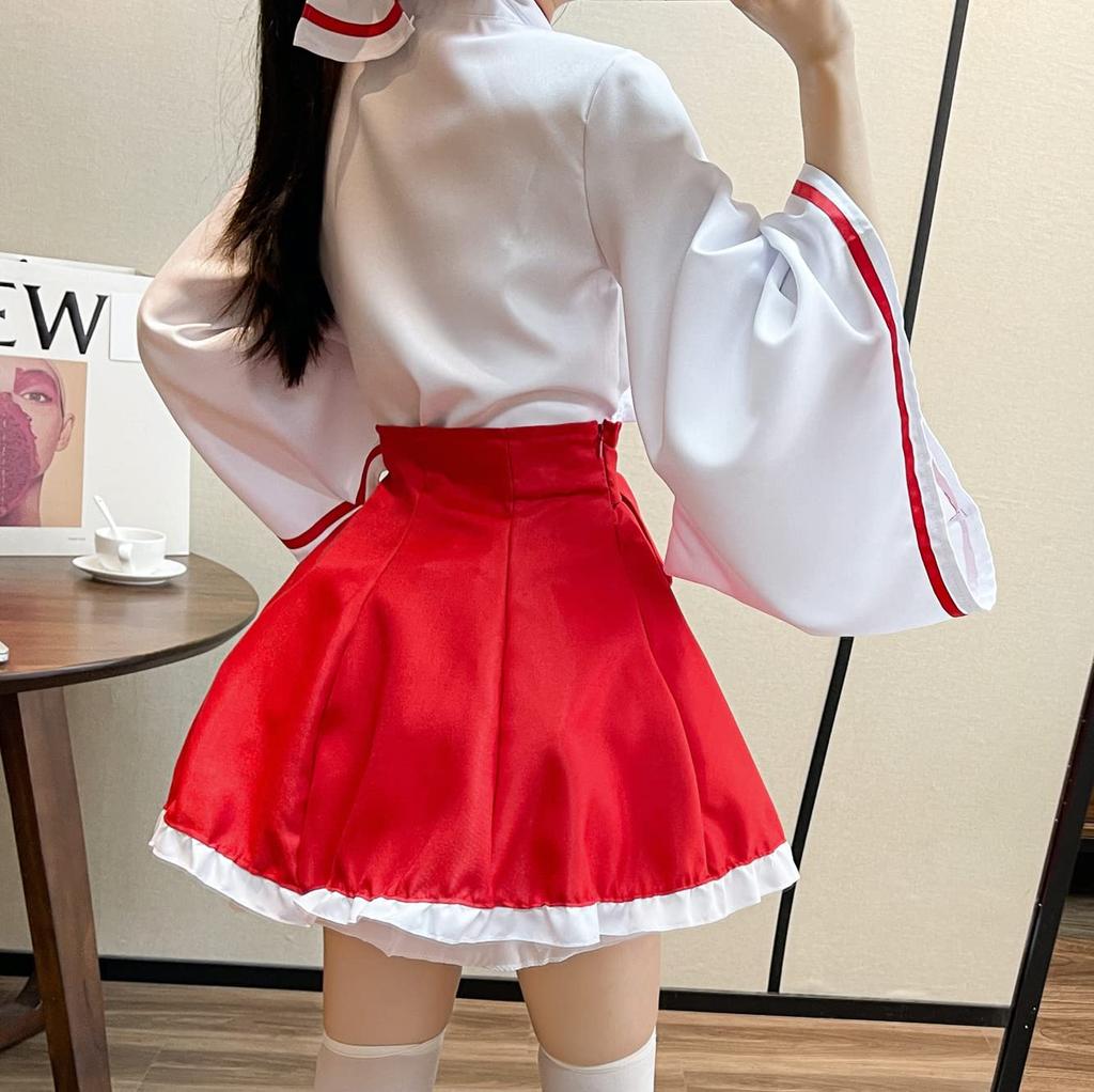 GOODS Plus Size Cute Shrine Maiden Costume Kimono Cosplay [TOKYO MARKET] [PureAribon] Mini-Length Set, (5XL)