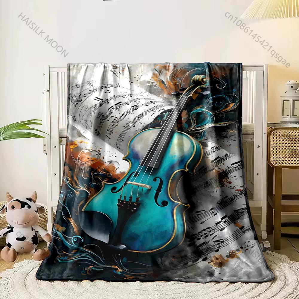 

1PC Blue violin with sheet music Print Adult Children Warm Blankets Home Travel Car Soft Comfortable Suitable for all seasons 75x100cm