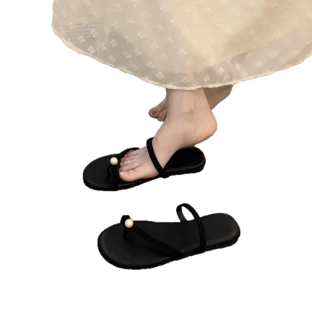 Niche Flat Bottom Simple Black French Small Cool Slippers Fairy Shoes 2025 New Summer Strap with Skirt Sandals