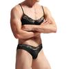 Men'S Sissy Lingerie Bra Floral Lace Panties Set Crossdressing Outfits Bowknot Bikini Briefs Underwear Clothes Gay Sleepwear