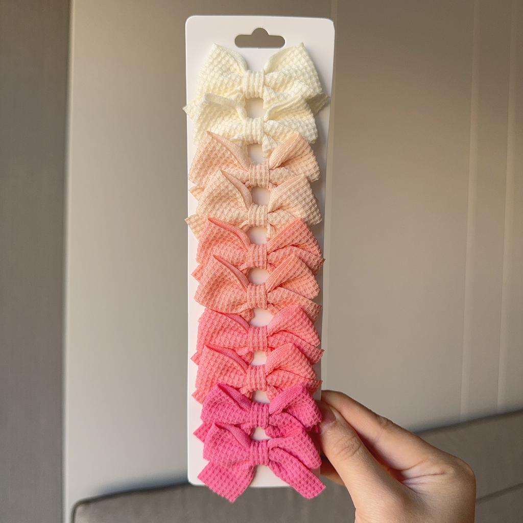 10Pcs/set Soft Cotton Bow Hairpin Girl Sweet Plaid Design Hairclip Solid Color Lovely Hairgripe Barrettes Kids Hair Accessories
