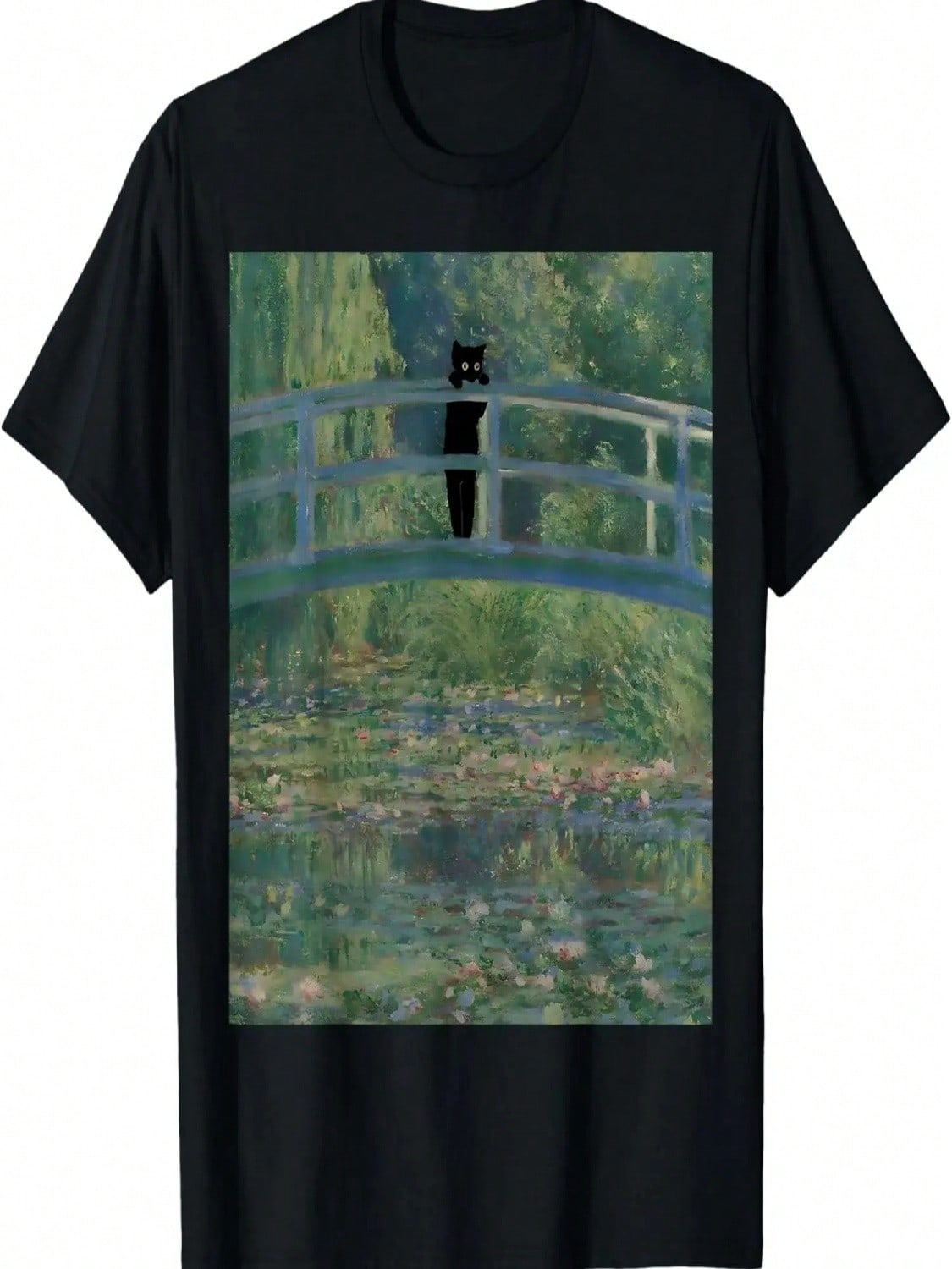 Cat Monets Water Pond Water Lilies Bridge T-Shirt S разноцветный