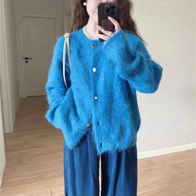 Soft and Glutinous Knitted Cardigan for Autumn and Winter, Round-neck, Laid-back Style Sweater Coat for Women