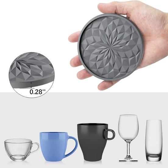Protective Mats for Furniture Silicone Coaster Set with Holder, Non Slip Diamond Pattern Drink Coasters Stylish Table Cups Glasses, Heat Resistant