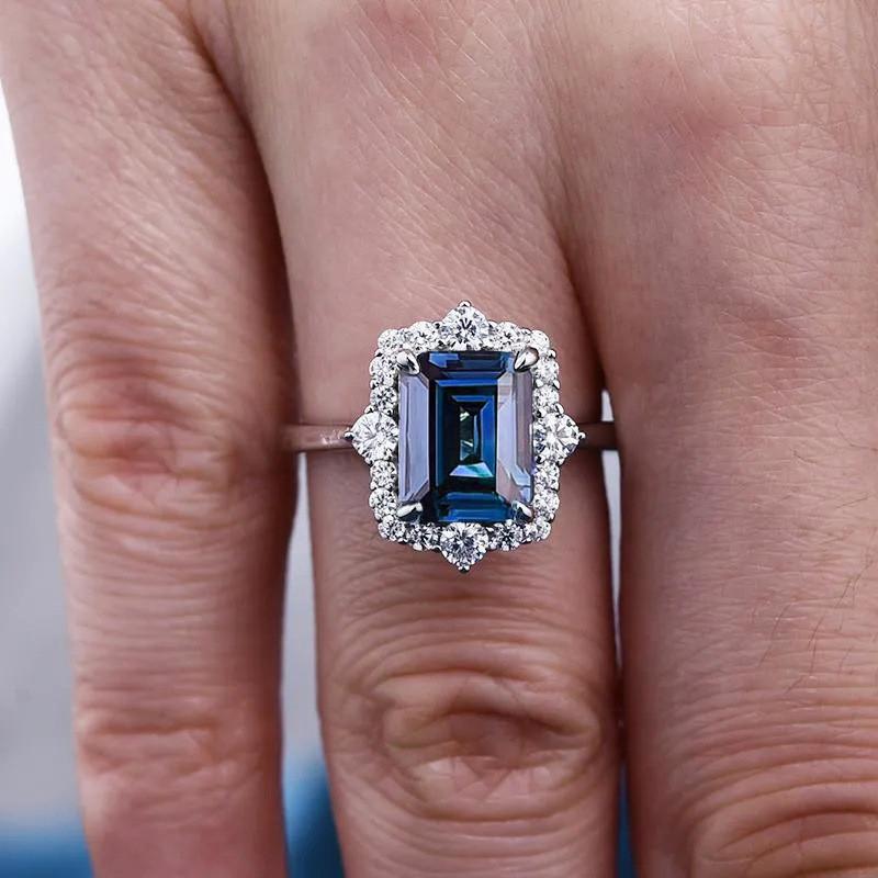 CopperGorgeous Blue Cubic Zirconia Rings for Women Wedding Geometric Shaped Engagement Party Lady Fashion Jewelry