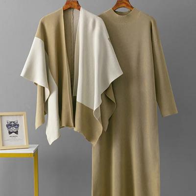 Korean Design Knitted 2 Piece Sets Women O-neck Knitwears Solid Sweater Pullover Dress Conjuntos Fall Winter Casual Shawl Outfit