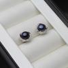 Natural Freshwater Black Pearl Earrings Jewelry Women,Bridal Silver 925 Stud Earrings with Pearls Anniversary Gift White Grey