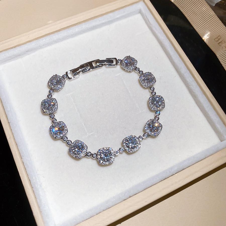 Silver Gold Finish Cz Square Link Bracelet For Women Stylish Gift