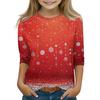 Christmas Day Print Tops For Youth Girls 4-11 Years Round Neck 3/4 Sleeves T-Shirts Trendy Tops Outfit Tees