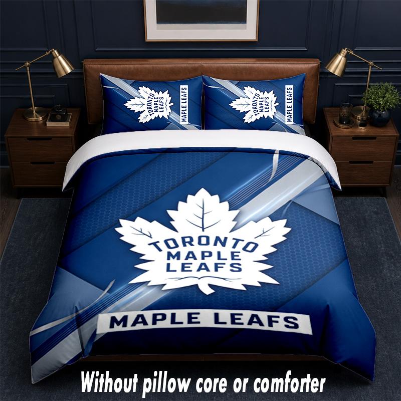 Toronto Maple Leafs Design Bed Bedding Set 1 Duvet Cover + 2 Pillowcases Soft Breathable Household Bed Linens