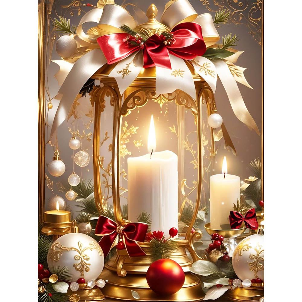

Christmas Atmosphere Candle Diamond Painting Set, 5D Gem Crystal Cross Stitch Painting Decoration Wall Mural Round 20x30cm