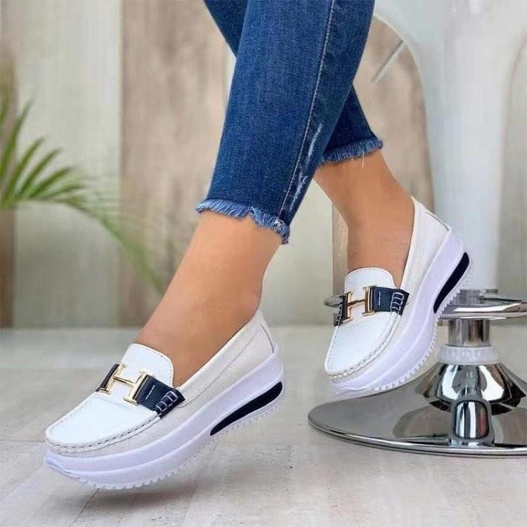 Independent Station autumn new muffin bottom round head solid color single shoes light mouth one pedal thick sole single shoes women