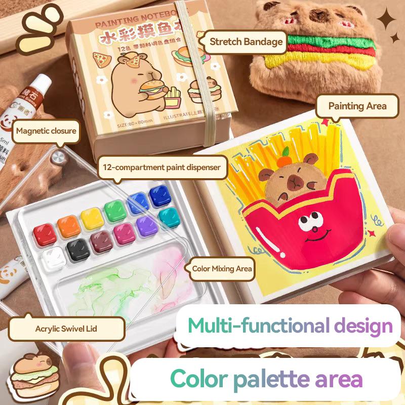 Portable 12/24 Colors Watercolor Painting Notebook Pigment Palettle Set Artist Watercolor Paint Palette Sketchbook Art Supplies
