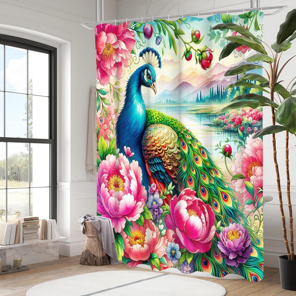 Flower and Peacock Pattern Bathing Curtain Bathroom Shower Curtain Waterproof With 12 Hooks Home Deco Free Ship