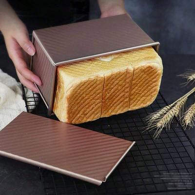 1 Peça Grande Forma Oblonga Corrugada de Aço Carbono para Pão com Tampa Antiaderente para Assar Bolo, Pão e Pastelaria