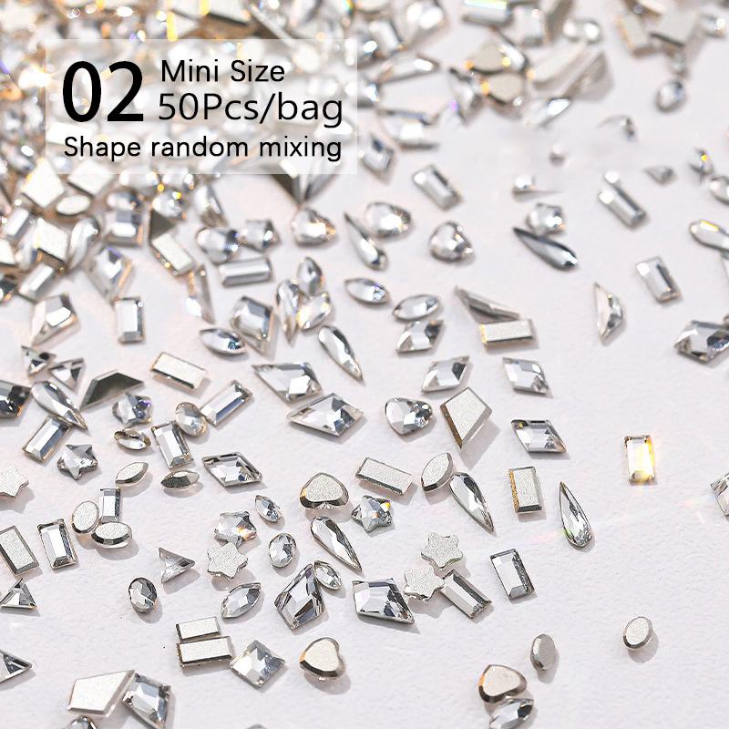 50 ks mini kosočtvercové kamínky na nehty s plochým dnem, AB barva, zdobení nehtů, křišťálové drahokamy, oslnivá manikúra, 3D dekorace na nehty