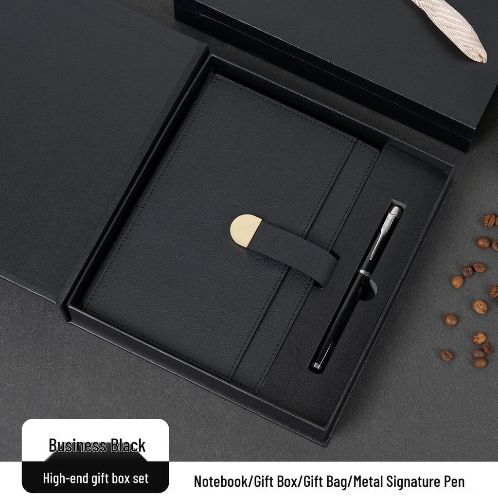 Buckle-Closure Imitation Leather Business Notebook with Logo Printing