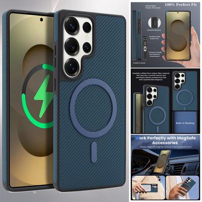 Custodia Lusso Ultra Sottile Business in Fibra di Carbonio e Pelle Magnetica Magsafe per Samsung Galaxy S25 S24 S23 S22 Ultra S23 S24 S25 Plus