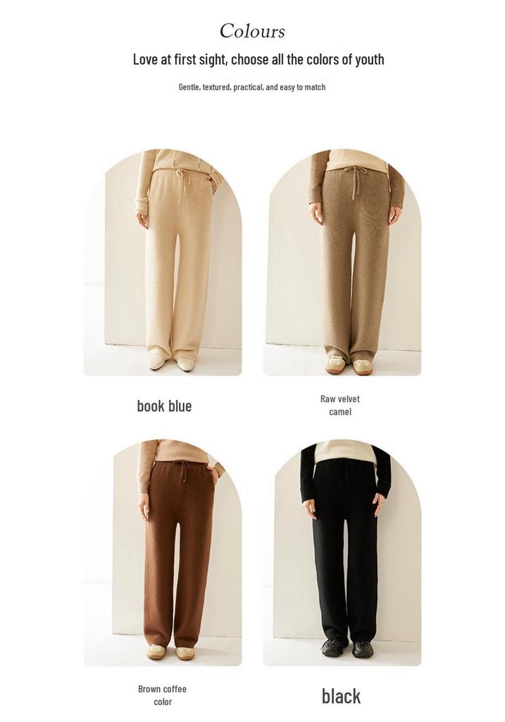 Women's High-Waist Cashmere Wide-Leg Knit Pants