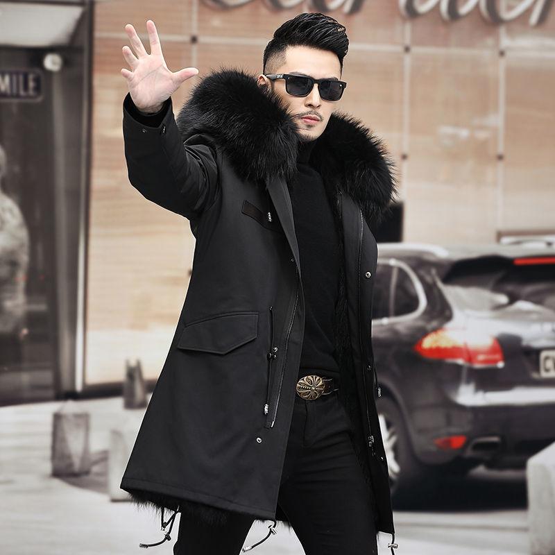 Pie overcome men's winter medium and long fur integrated winter thickened imitation fox fur jacket