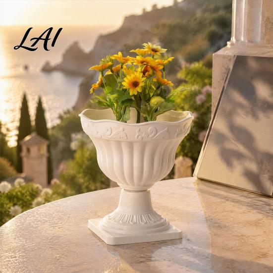 Lightweight Plant Pots White Urn Planter Pot Tall Vintage Roman Column Flowerpot Plastic Decorative Container for Indoor Outdoor Garden Front Porch