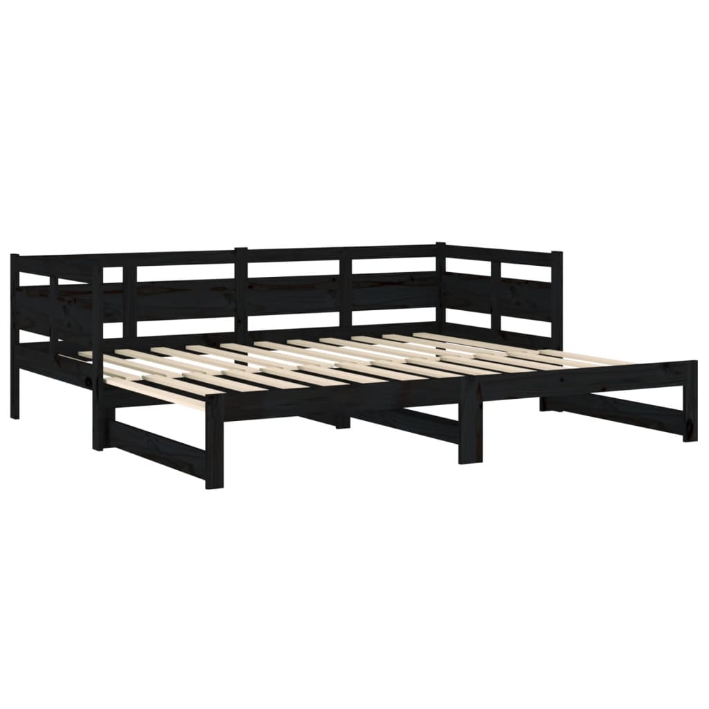Daybed with Pull Out Function Black Solid Pine Wood 2x(80x200) Cm