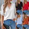 Summer Casual Short Sleeve Shirt Women V Neck Ruffle Design Loose Tee Tops Solid Elegant Women T-Shirts