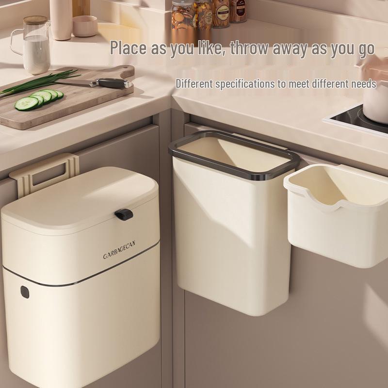 Large Wall-Mounted Kitchen & Bathroom Trash Bin with Sliding Lid