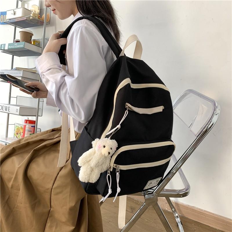 Schoolbag women's large-capacity Korean version of junior high school backpack ins wind simple foreign style solid color backpack children's backpack