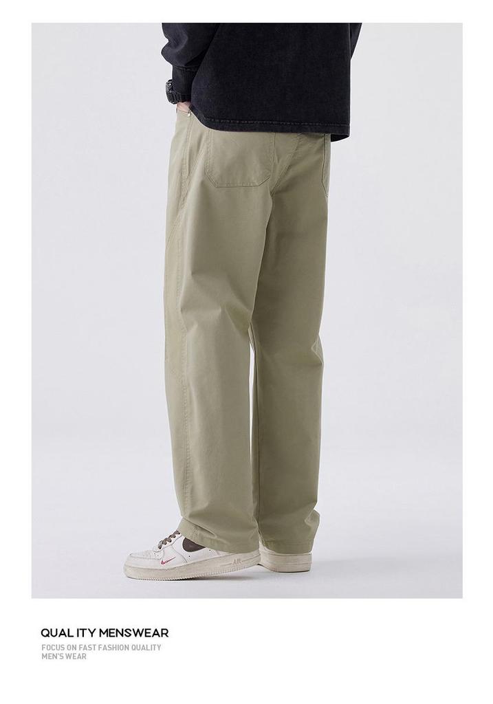 Men's Japanese Style Wide-Leg Casual Pants, Solid Color Straight-Leg, Versatile Cargo.