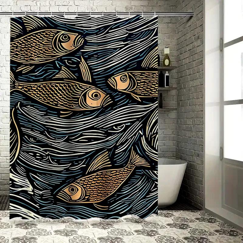 Modern Artistic Colorful Fish Pattern Waterproof Shower Curtain for Stylish Bathroom Decor, Easy Install