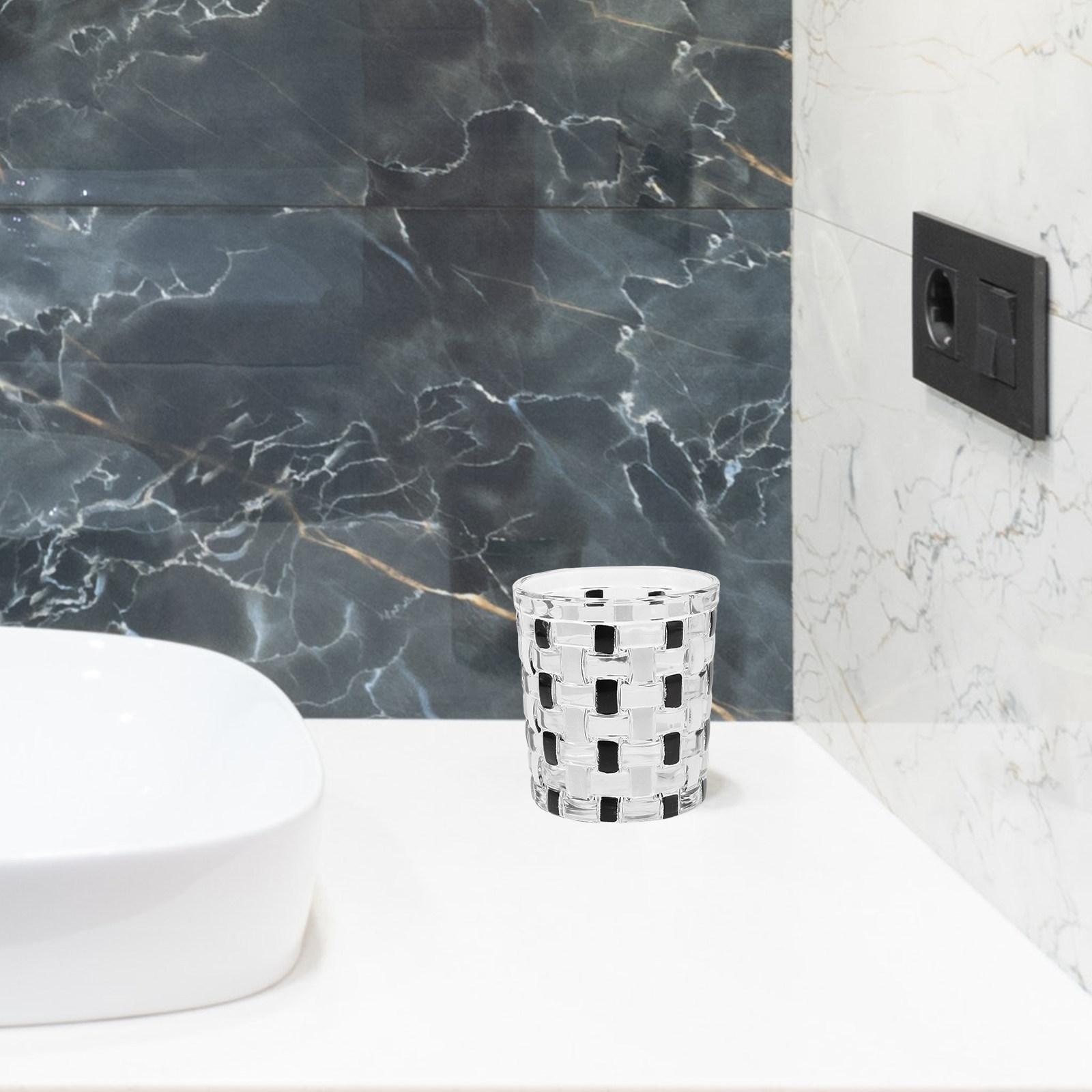 

Functional Black White Checkerboard Glass Cup for Brushing Teeth Rinsing Mouth Bathroom Decor Travel Essential other